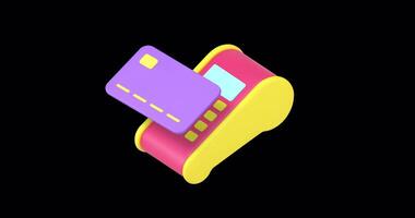 Credit card POS terminal machine contactless payment e money banking transaction 3d icon animation loop with alpha channel video