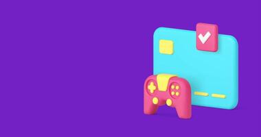 Virtual game card payment buying digital multimedia content gamepad console 3d icon animation video