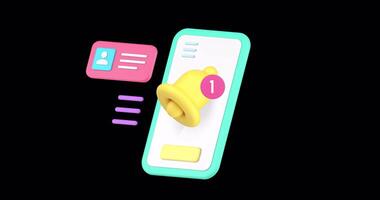 Smartphone sound notification incoming message inbox mailbox email 3d icon animation video