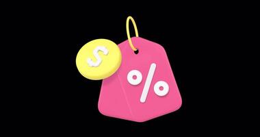 Sale discount tag rope percentage shopping special offer promo label 3d icon animation video