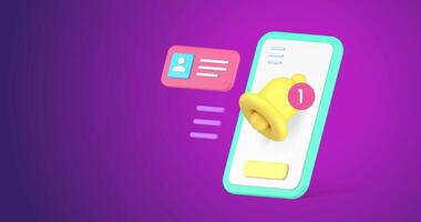 Smartphone sound notification incoming message inbox mailbox email 3d icon animation video