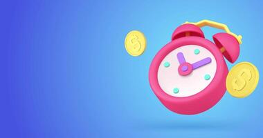 Time is money coins alarm clock financial exchange capitalization 3d icon animation loop video