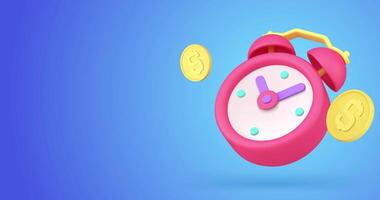 temps est argent pièces de monnaie alarme l'horloge financier échange capitalisation 3d icône animation boucle video