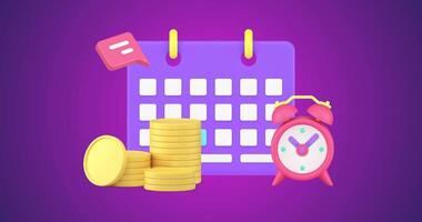 Paiement temps calendrier rappel financier la gestion argent Planification 3d icône animation boucle video