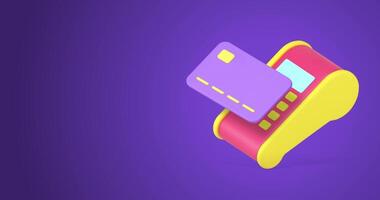 Credit card POS terminal machine contactless payment e money banking transaction 3d icon animation loop video