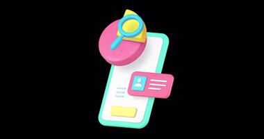 Business analyzing searching information smartphone application 3d icon animation with alpha channel video