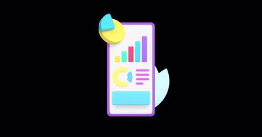 Business analyzing graph diagram workflow statistic chart smartphone app 3d icon animation with alpha channel video
