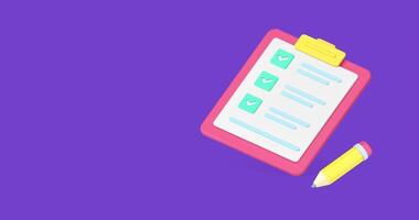 To do list complete notes writing task checkmark done clipboard pencil 3d icon animation video