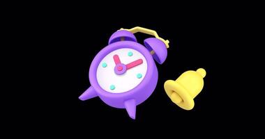 Alarm clock ring bell warning reminder call sound notification push tone signal 3d icon animation with alpha channel video