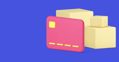 in linea shopping pacco ordine carta pagamento carico cartone scatola consegna servizio 3d icona animazione video