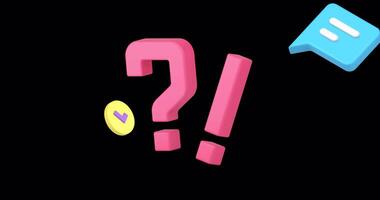 Question mark exclamation point communication chat discussion information 3d icon animation with alpha channel video