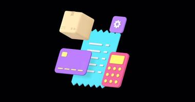 Online shopping parcel delivery payment service 3d icon animation loop with alpha channel video