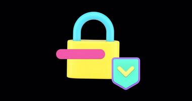 Data protection password identification access information security 3d icon animation with alpha channel video