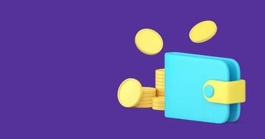 Wallet with golden coin cash money shopping financial banking payment 3d icon animation video