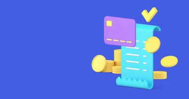 carta pagamento completare ricevuta fattura volante d'oro moneta denaro contante i soldi 3d icona animazione video