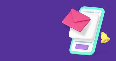 Electronic mail incoming message inbox mailbox sound alert smartphone application 3d icon animation video