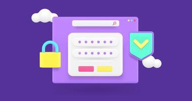 Les données information Sécurité personnel Compte mot de passe accès cyber protéger 3d icône animation video