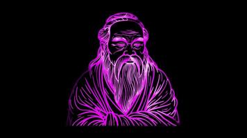 Neon frame effect symbols associated with Confucianism, glow, black background. video