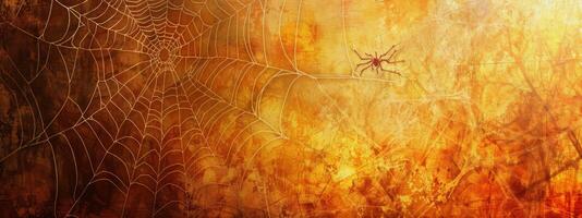 Abstract grunge background with spider web pattern. Brown and beige textures. Concept of decay, nature, spooky, web design. Halloween. Banner. Copy space photo