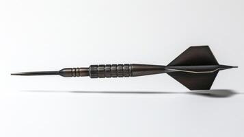Metallic dart with black wings isolated on a white background. Concept of precision sport, dart game, accuracy, and competition photo
