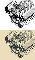 V engine close-up illustrations vector