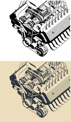 V engine close-up illustrations