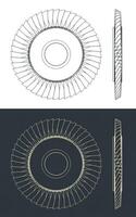 Engine compressor blisk blueprints vector