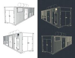 Containerized generator blueprints vector