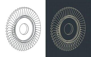 Engine compressor blisk isometric blueprints vector