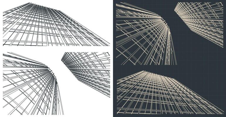 Stylized illustrations of skyscrapers