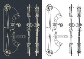 Compound hunting bow blueprints vector
