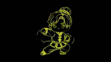 Neon frame effect Chinese Kung Fu, glow, black background. video