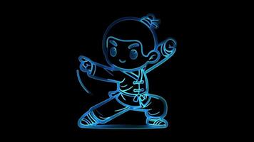 Neon frame effect Chinese Kung Fu, glow, black background. video
