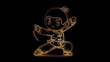 Neon frame effect Chinese Kung Fu, glow, black background. video