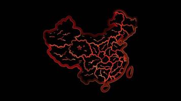 Neon frame effect map of China, glow, black background. video