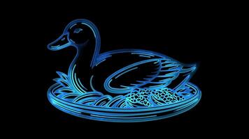 Neon frame effect Peking duck as food, glow, black background. video