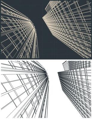 Stylized illustrations of skyscrapers