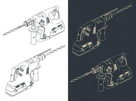 Professional cordless SDS Drill isometric blueprints vector