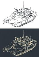 M1 Abrams tank isometric blueprints vector