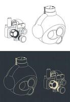 Enclosed ball gimbal camera isometric blueprints vector