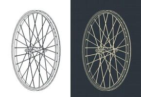Bicycle rim isometric blueprints vector