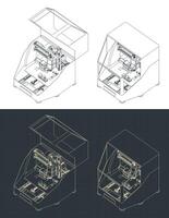 CNC milling isometric blueprints vector