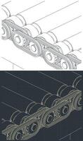 Roller conveyor mechanism close up vector