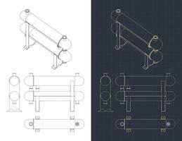 Shell and tube heat exchanger blueprints vector