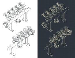 Steam header isometric blueprints vector