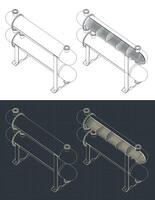 Shell and tube heat exchanger structure isometric blueprints vector