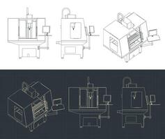 CNC turning milling machine blueprints vector