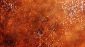 Spider webs on a red textured background. Concept of Halloween, creepy decoration, arachnids, intricate patterns. Banner. Copy space photo