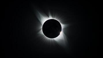 Total solar eclipse with visible sun corona. Complete solar eclipse. Concept of astronomy, celestial event, solar phenomenon photo