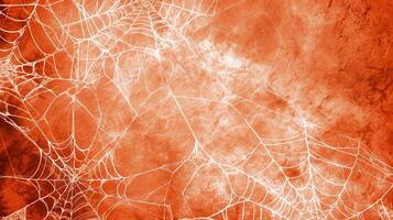 Spider webs on a red textured background. Concept of Halloween, creepy decoration, arachnids, intricate patterns. Banner. Copy space photo